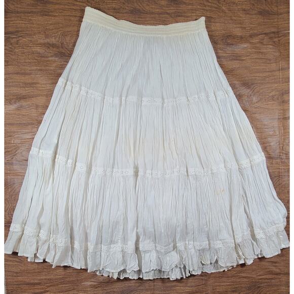 Vintage Papillon Size* SM Skirt Tiered Boho Stevie Nicks Fairy Full Flowy Ivory - Picture 1 of 13